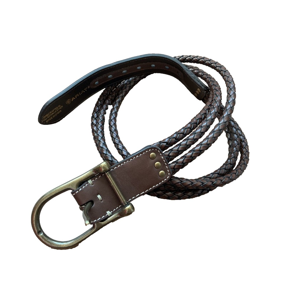 Ariat Womens Sz 34 Triple Braid Rope Brown Leather Belt w/ Gold Bit Shape Buckle